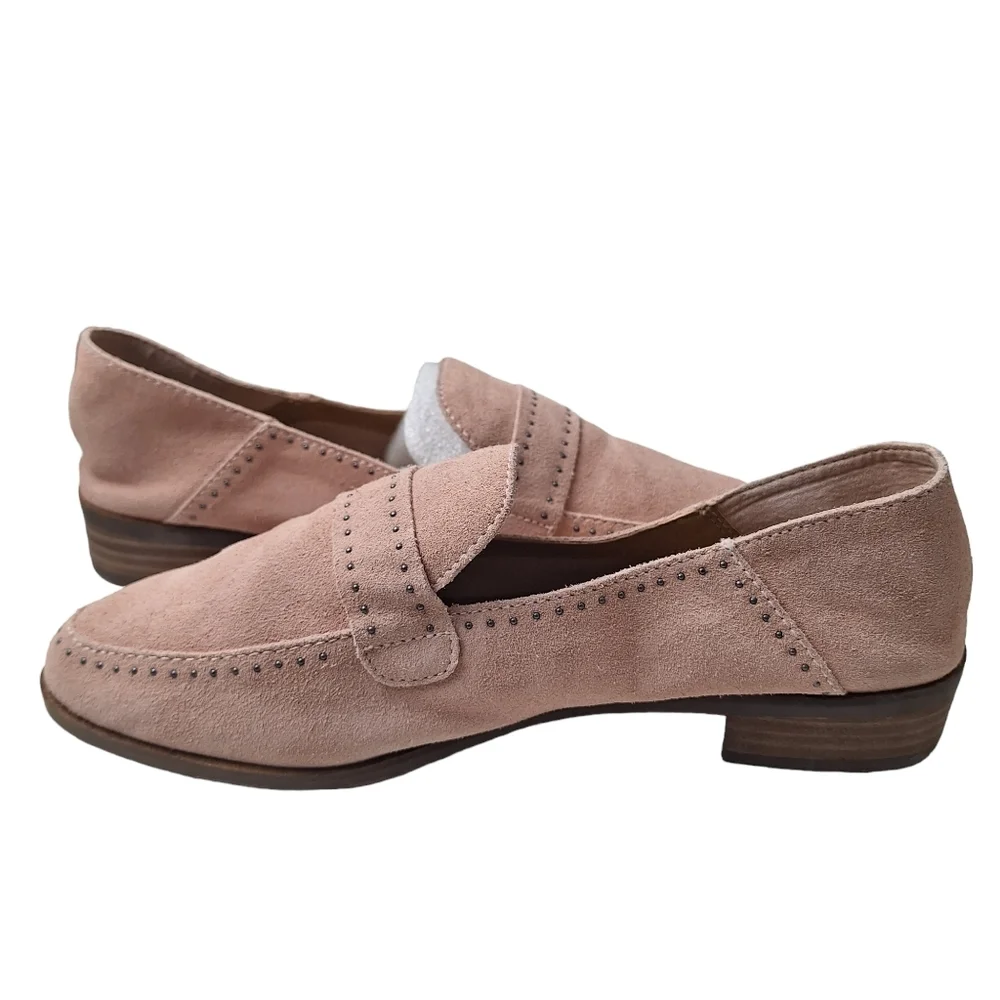 Lucky Brand Sz 10W Crestan Pink Soft Studded Slip-On Suede Loafer Flats Shoes
